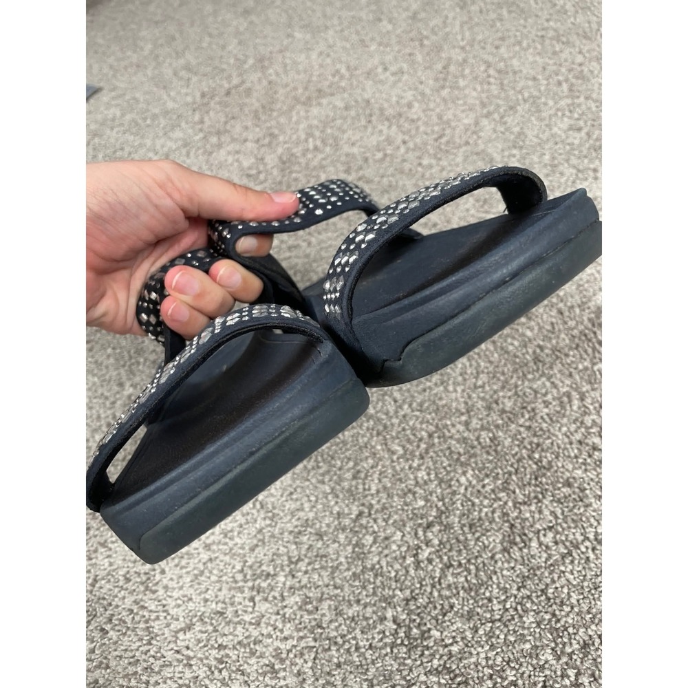 FitFlop Sandals Womens 9 Blue Stud Metallic Strappy Wedge Slip On Comfort Casual - Picture 7 of 10
